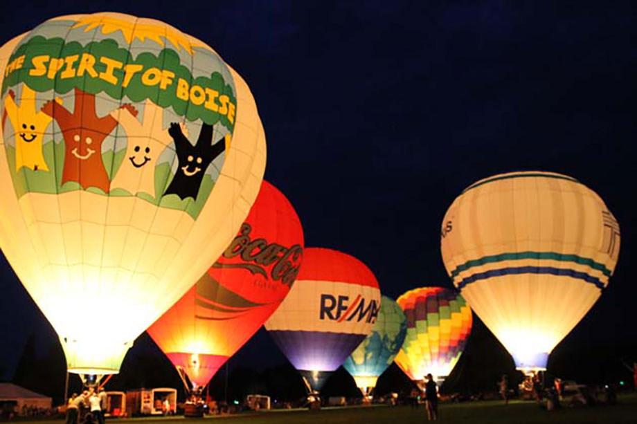 Hot air balloons at Spirit of Boise Nite Glow. Each year Boise is filled with hot air balloons in Ann Morrison park.