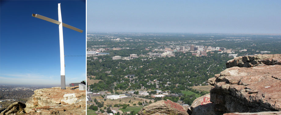 View of the cross on Table Rock. The lighted cross at the top of Table Rock is visible from downtown Boise.