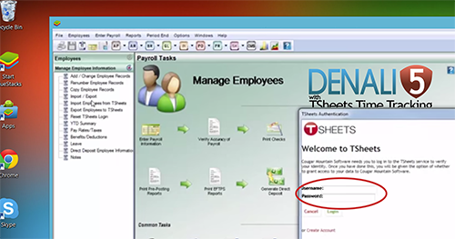 Sign In to TSheets & Denali Payroll Integration Transfer all employee time from TSheets to Denali for simple payroll