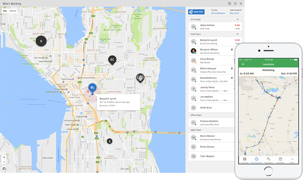 Use GPS tracking to see where an employee is working and what they're working on - all with just a click. GPS tracking is a great alternative to geofencing.