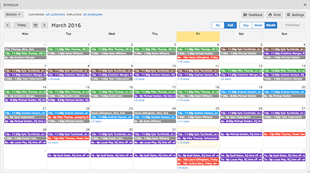 TSheets employee scheduling screenshot. TSheets Scheduling has replaced their old schedule and paid time off calendar they used to keep in Outlook.