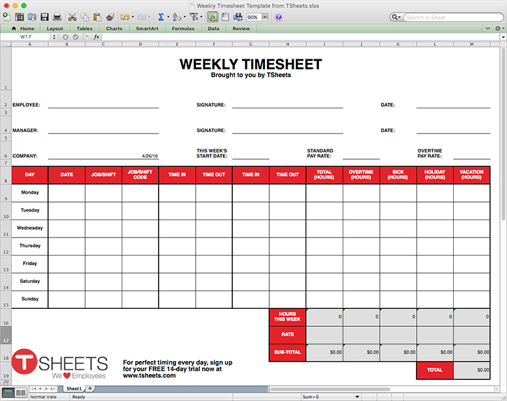 Timesheet Template Excel Timesheet Monthly Weekly